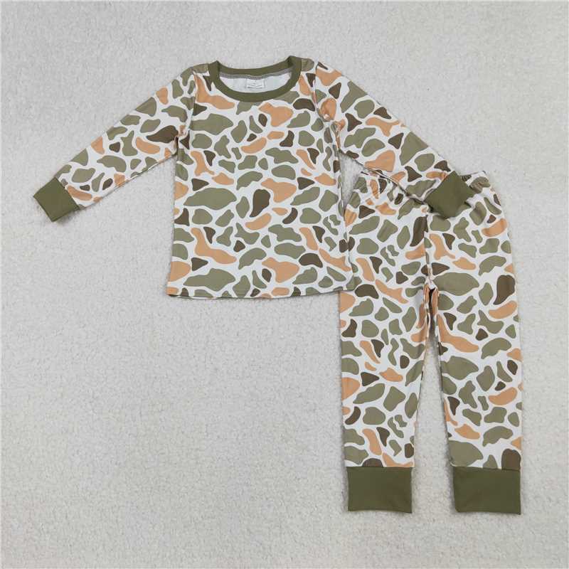 X918 BLP1228 Lime and green camouflage long-sleeved and white trouser pajama set