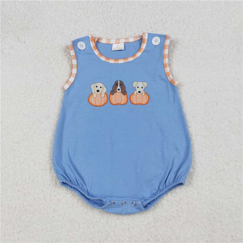 X10.13 SR3190 Embroidered Halloween Lantern Ghost Blue Vest Bodysuit