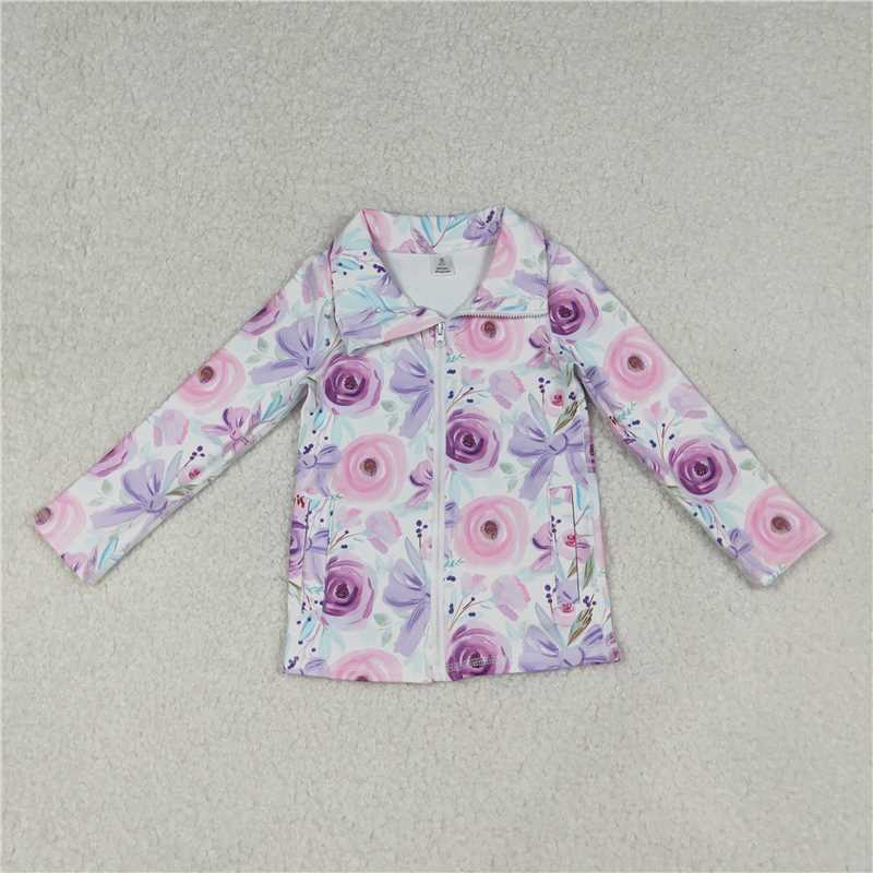 X11.4 GT1083 Pinkish-purple floral bow pattern white yoga zipper