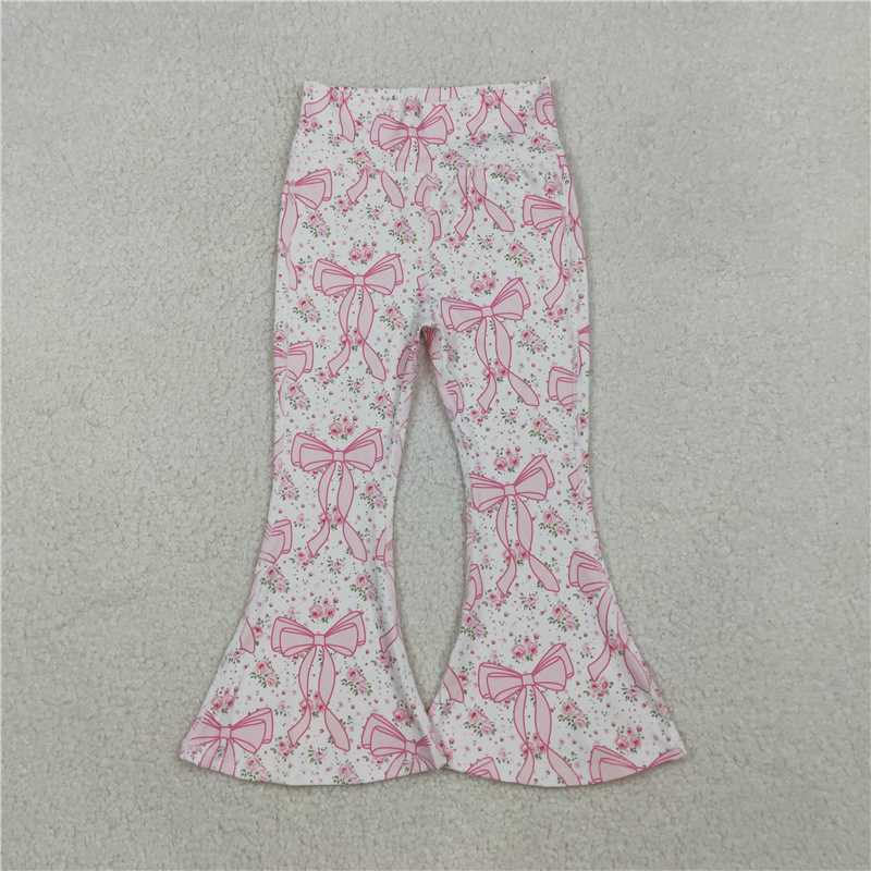X109 P0773 White yoga pants with floral bow pattern