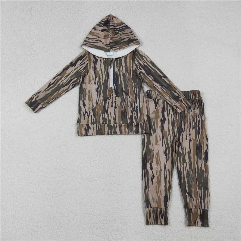 X10.13 BLP1264 Camo pocket zipper hooded long-sleeved pant set