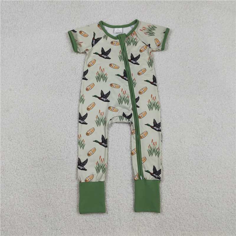X1.1 SR3498 Duck Green Zipper Short-Sleeve Jumpsuit
