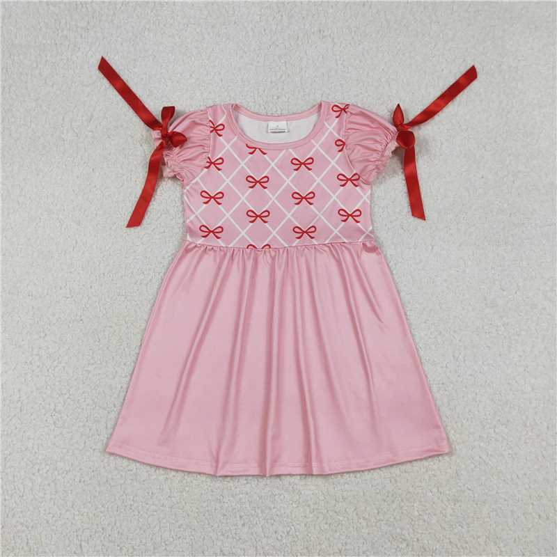 X12.23 GSD2883 Pink Lace Short-Sleeve Dress with Bow Pattern