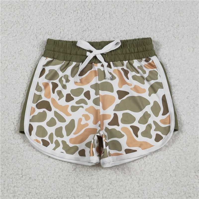 X1.5 SS0744 Orange-green camouflage drawstring shorts