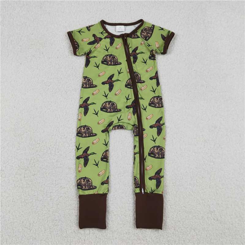 X1.2 SR3499 Duck Camouflage Hat Brown-Green Zipper Short-Sleeve Jumpsuit