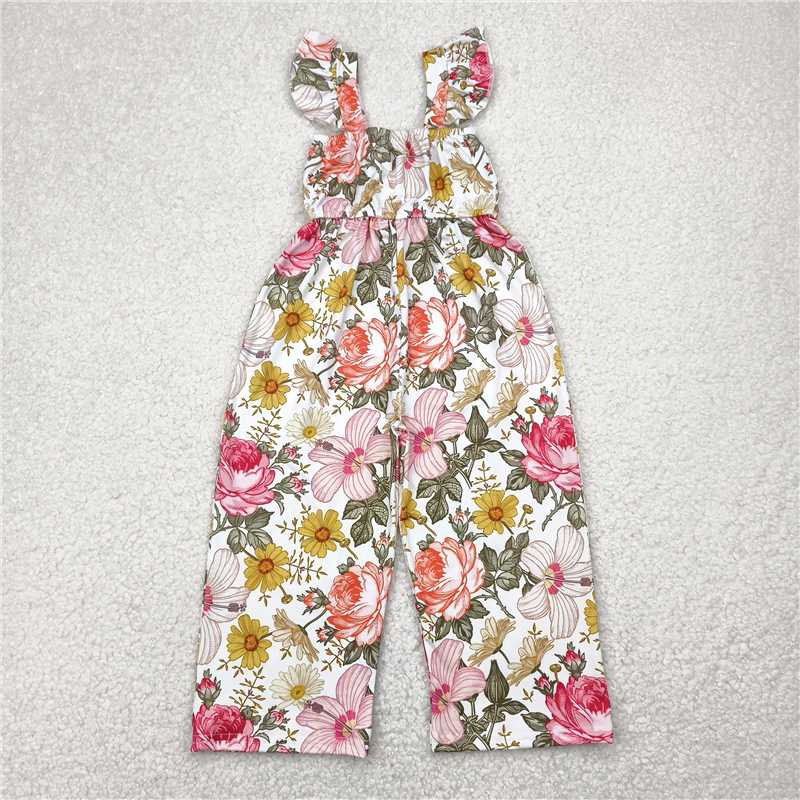 4.28 SR3053 White flying sleeve jumpsuit with flowers and leaves