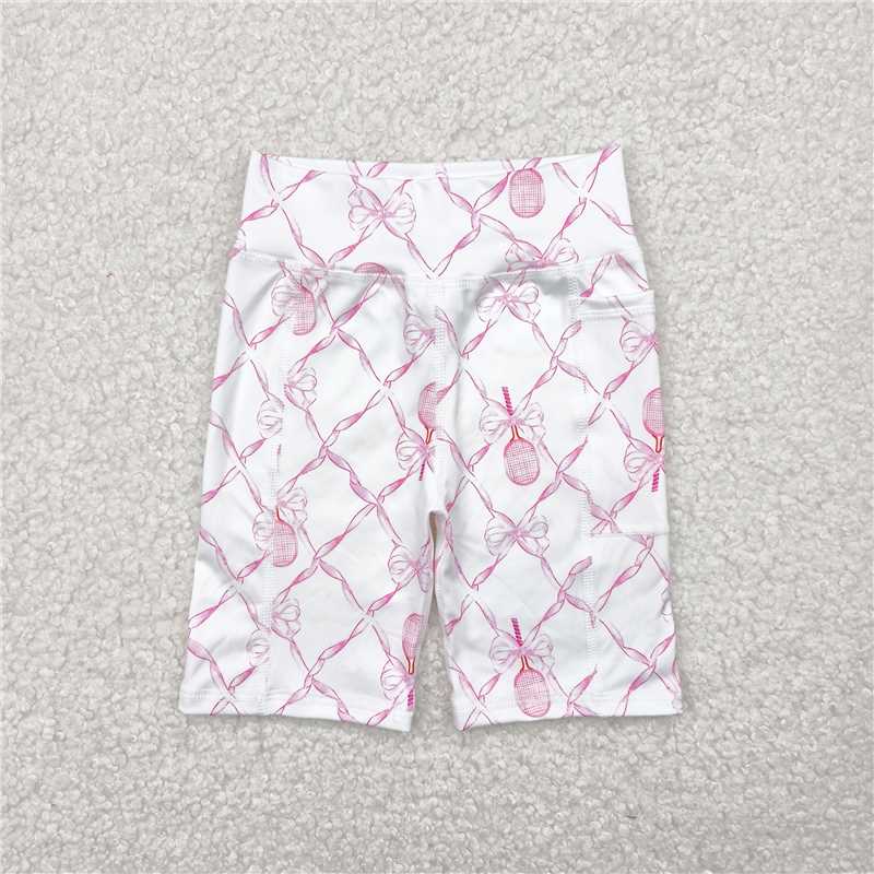 4.28 SS0397 White yoga shorts with racket bow pattern