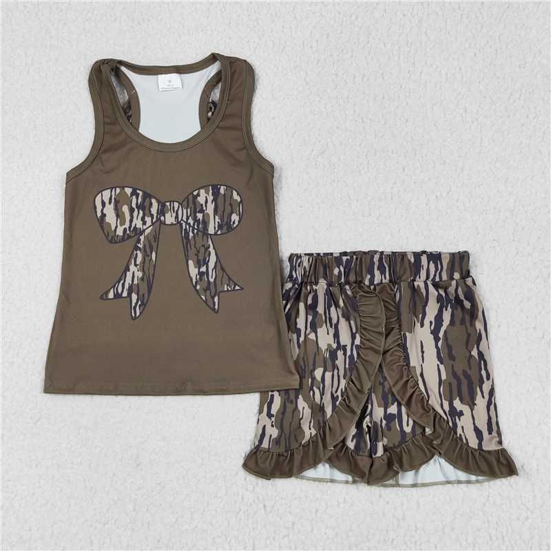 6.23 GSSO1627 Camouflage bow military green vest shorts set