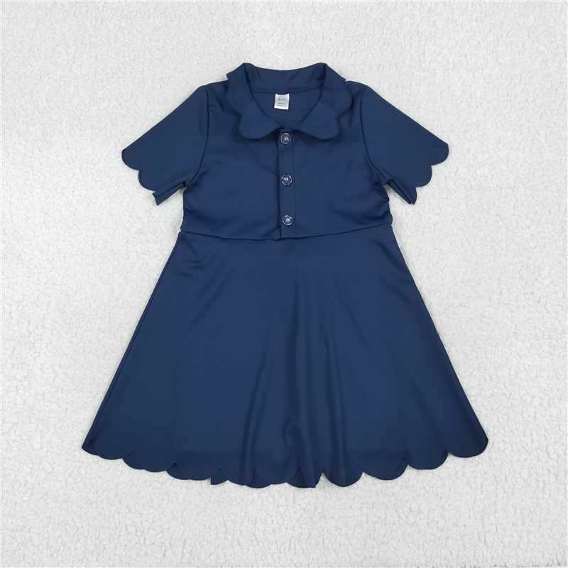6.23 GSD2487 Pure navy blue buttoned yoga short-sleeved dress