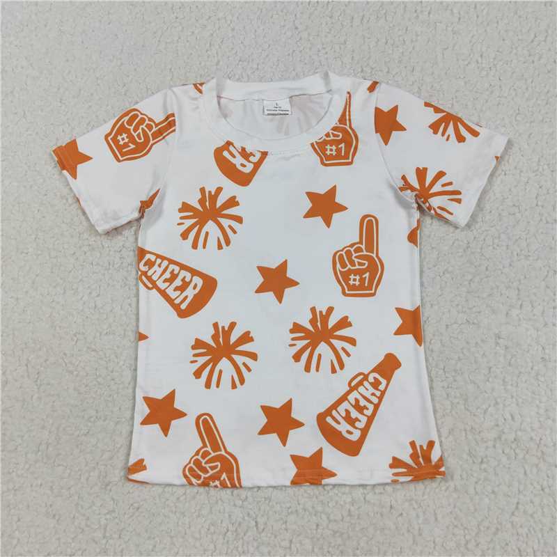 7.23 GT1090 Cheer orange fireworks star white short-sleeved top