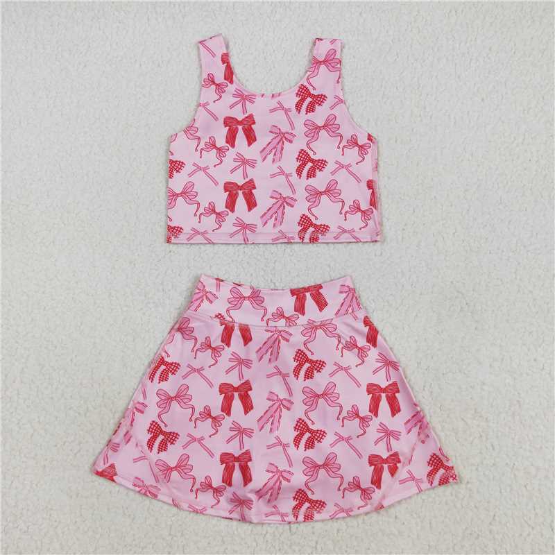 8.8 GSD2459 Pink vest and skirt with bow pattern yoga set