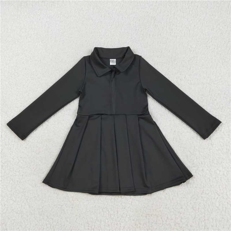 7.25 GLD1150 Solid black zipper long sleeve yoga dress
