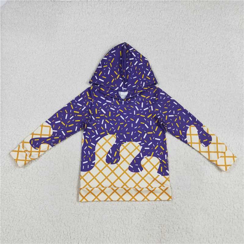 X830 BT1276 Waffle Ice Cream Purple Hooded Long-Sleeved Top