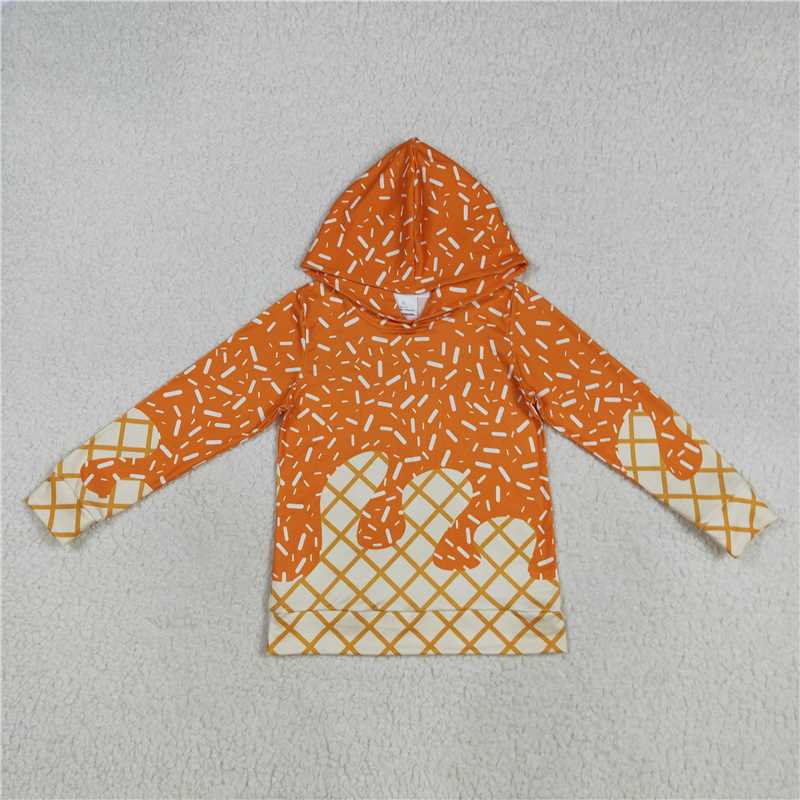 X830 BT1274 Waffle Ice Cream Orange Hooded Long-Sleeved Top