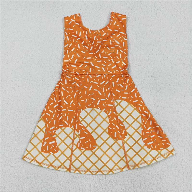 7.25 GSD2750 Waffle Ice Cream Orange Yoga Sleeveless Dress