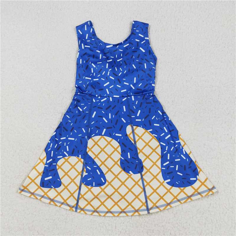 7.25 GSD2751 Waffle Ice Cream Royal Blue Yoga Sleeveless Dress
