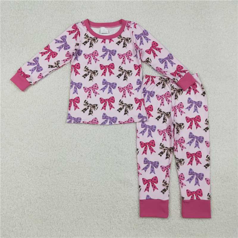 X106 GLP2730 Rose red long-sleeved trousers and pajama set with colorful bow and star pattern