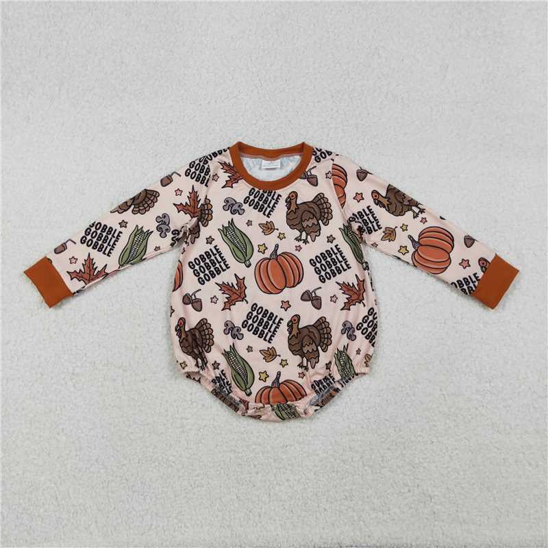 X10.13 LR2447 Gobble Turkey, Corn, and Pumpkin Long-Sleeved Bodysuit