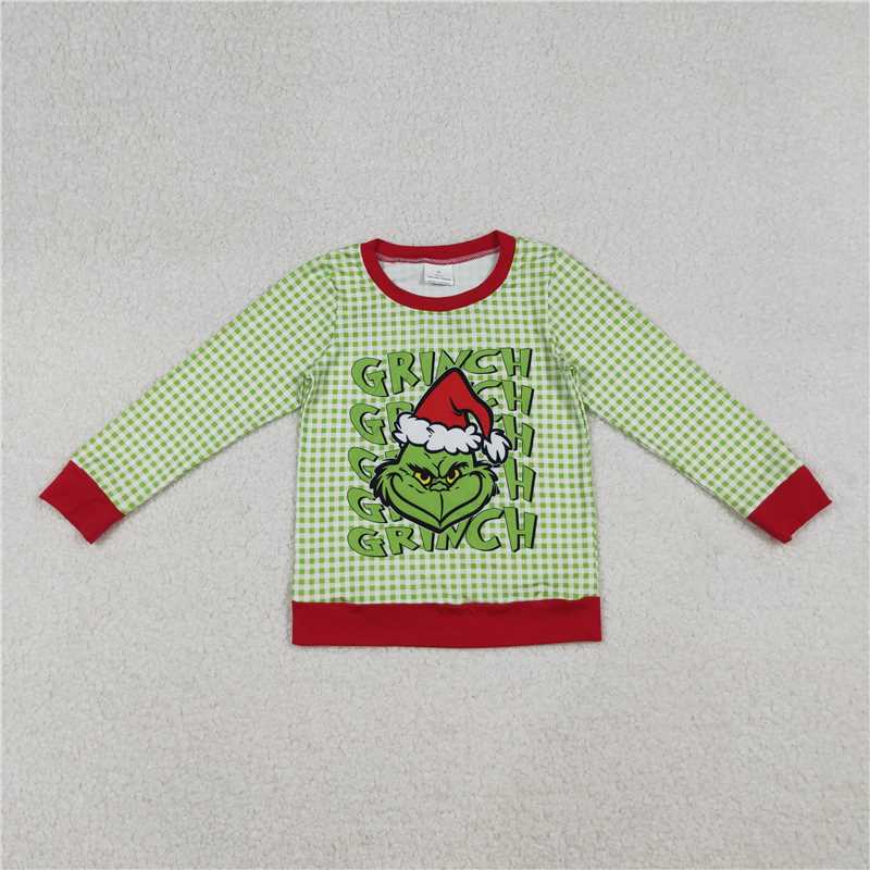 X10.11 BT1321 Grinch green plaid long-sleeved top