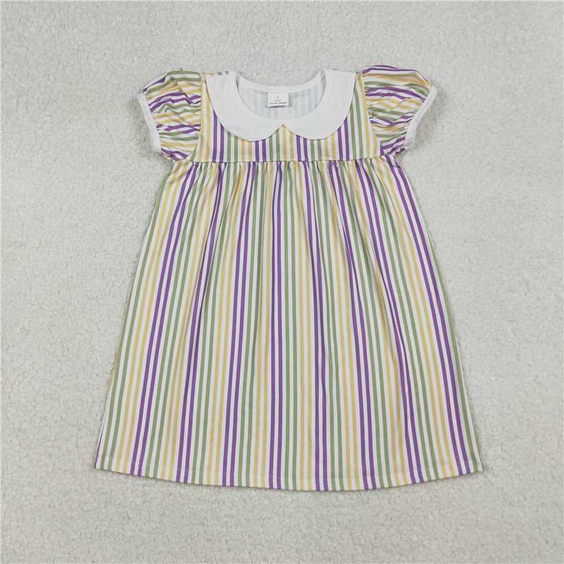 X926 GSD1571 Carnival Striped White Short-Sleeved Dress with Doll Collar