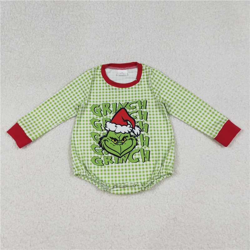 X10.13 LR2555 Grinch Green Plaid Long-Sleeved Bodysuit