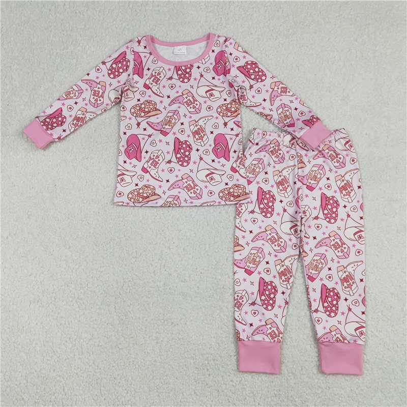 X12.25 GLP3085 Yeehaw Cowboy Hat Boots Star Pink Long-Sleeved Pants Pajama Set