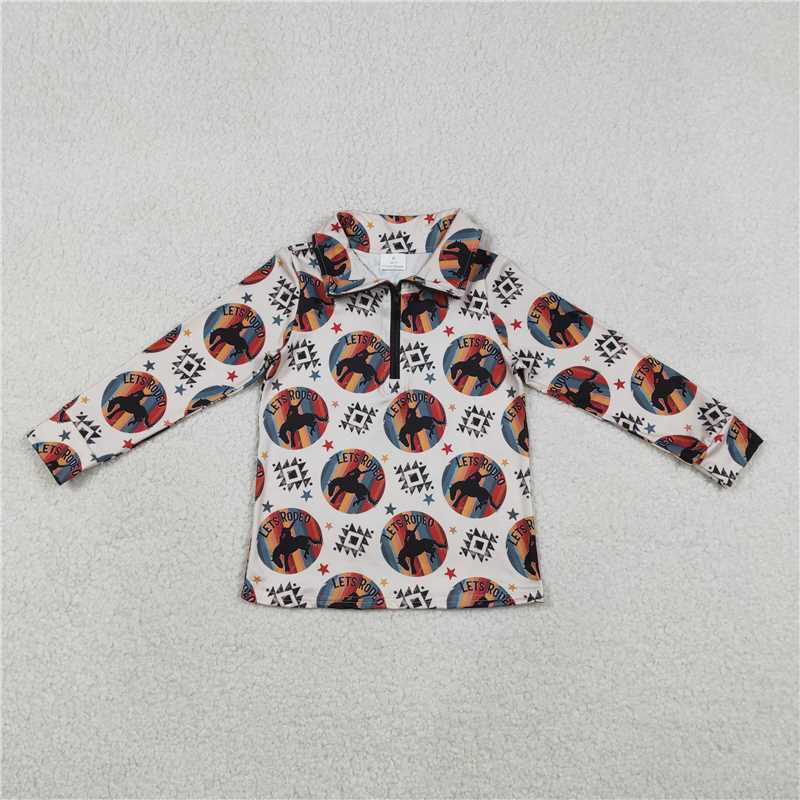 X12.31 BT1598 Rodeo Geometric Equestrian Star Zipper Long-Sleeve Top