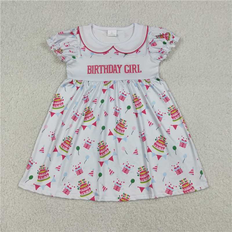 X1.7 GSD2854 Embroidered Birthday Girl Short-Sleeve Dress with Balloon Collar