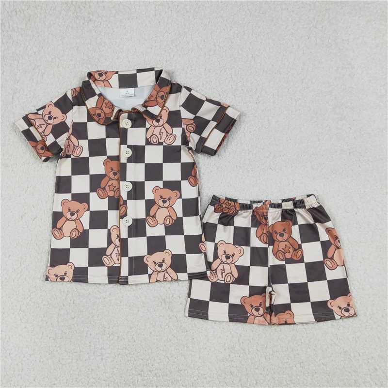 X1.10 BSSO1774 Black plaid bear short-sleeved pajama set
