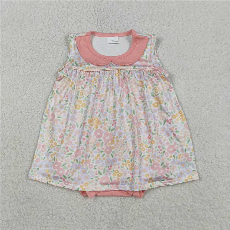 X1.9 SR3628 Floral Print Sleeveless Vest Jumpsuit with Peter Pan Collar