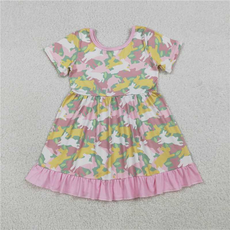 X1.17 GSD3286 Rabbit Camouflage Pink Lace Short-Sleeve Dress