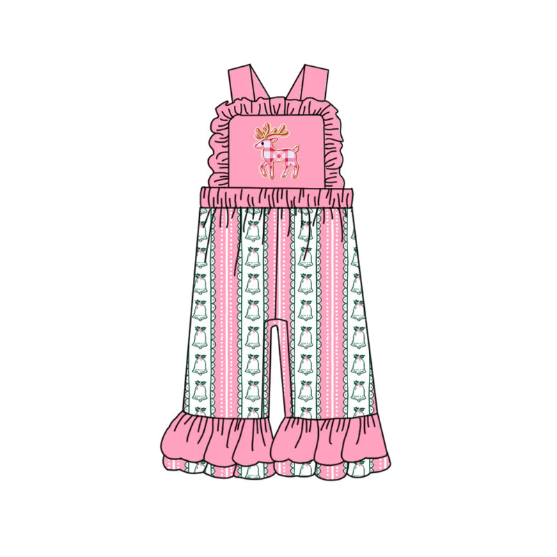 7.11Preorder (moq 5)Baby Girls Pink Strap Plaid Deer Flowers Stripes Ruffle Pants Jumpsuits