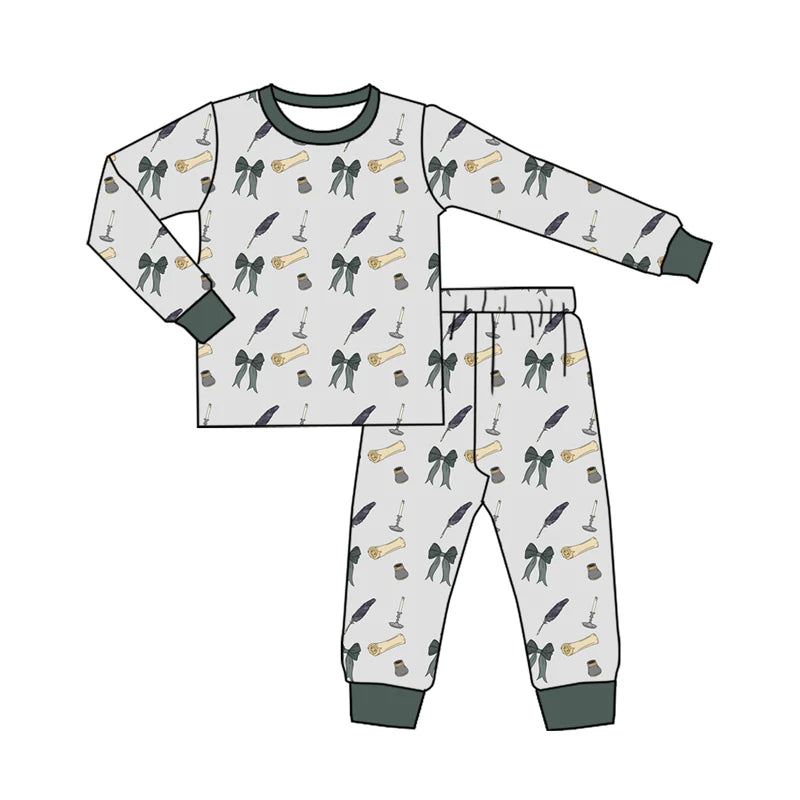 7.10Preorder (moq 5)Baby Boys Long Sleeves Bows Fur Plaid Top Pant Pajamas Clothes Set
