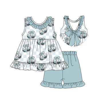 5.6 Blue Bowknot Doll Collar Cute Short Sleeve Suit