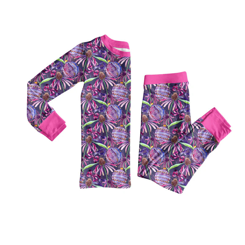 8.2Preorder (moq 5)Baby Girls Hot Pink Flowers Bows Top Pant Halloween Pajamas Set
