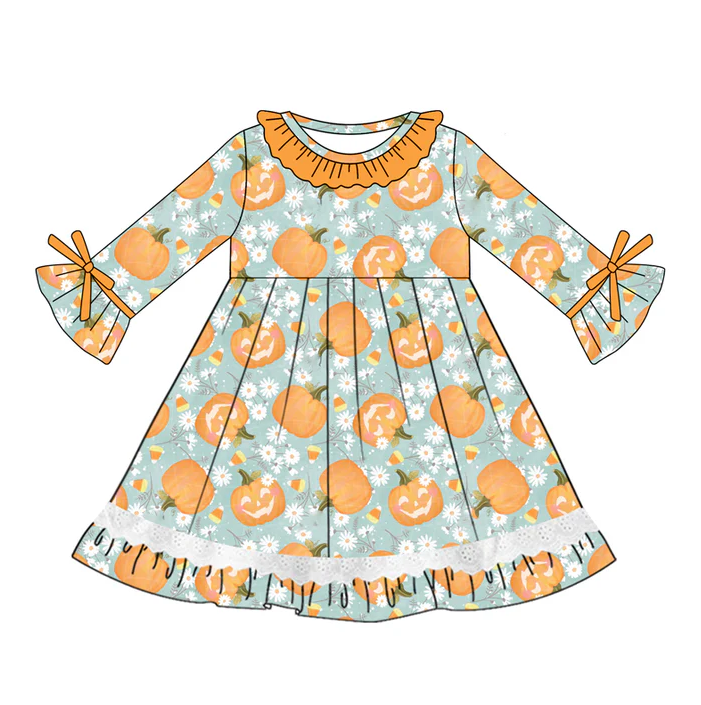 5.20 Halloween Pumpkin Orange Long Sleeve Dress
