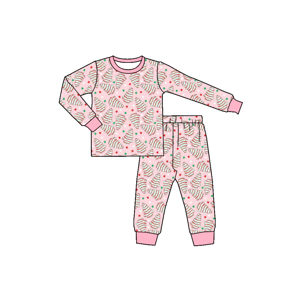 X902Preorder (moq 5)Baby Girls Christmas Pink Trees Cakes Shirts Pants Pajamas Sets