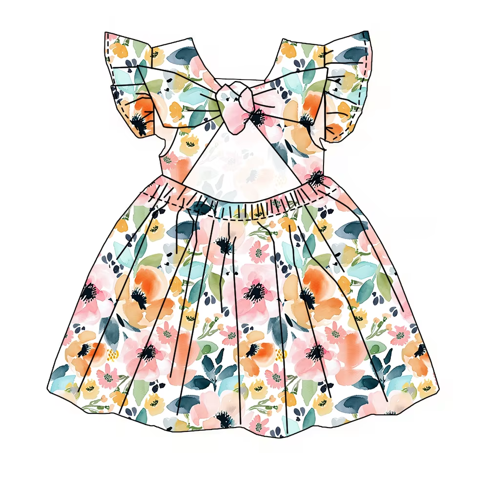 6.19 Floral flying sleeves bow dress