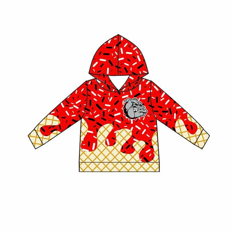 7.1Preorder (moq 5)Baby Boys Red Long Sleeves Bulldogs Drip Team Hoodies Top