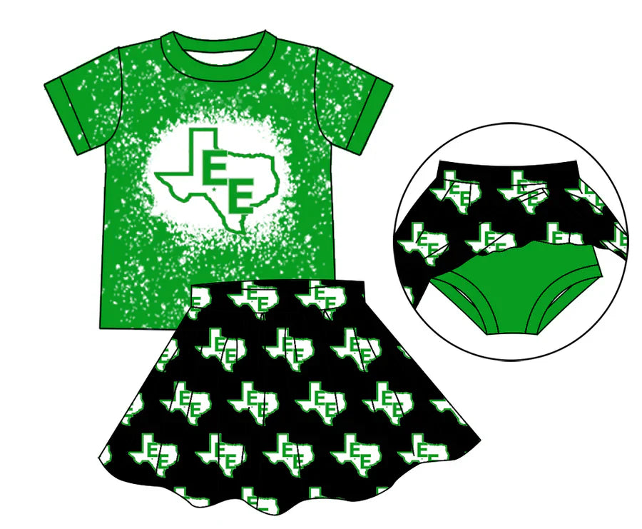 7.3Preorder (moq 5)Baby Girls Green E Top Bummie Skorts Team Sets