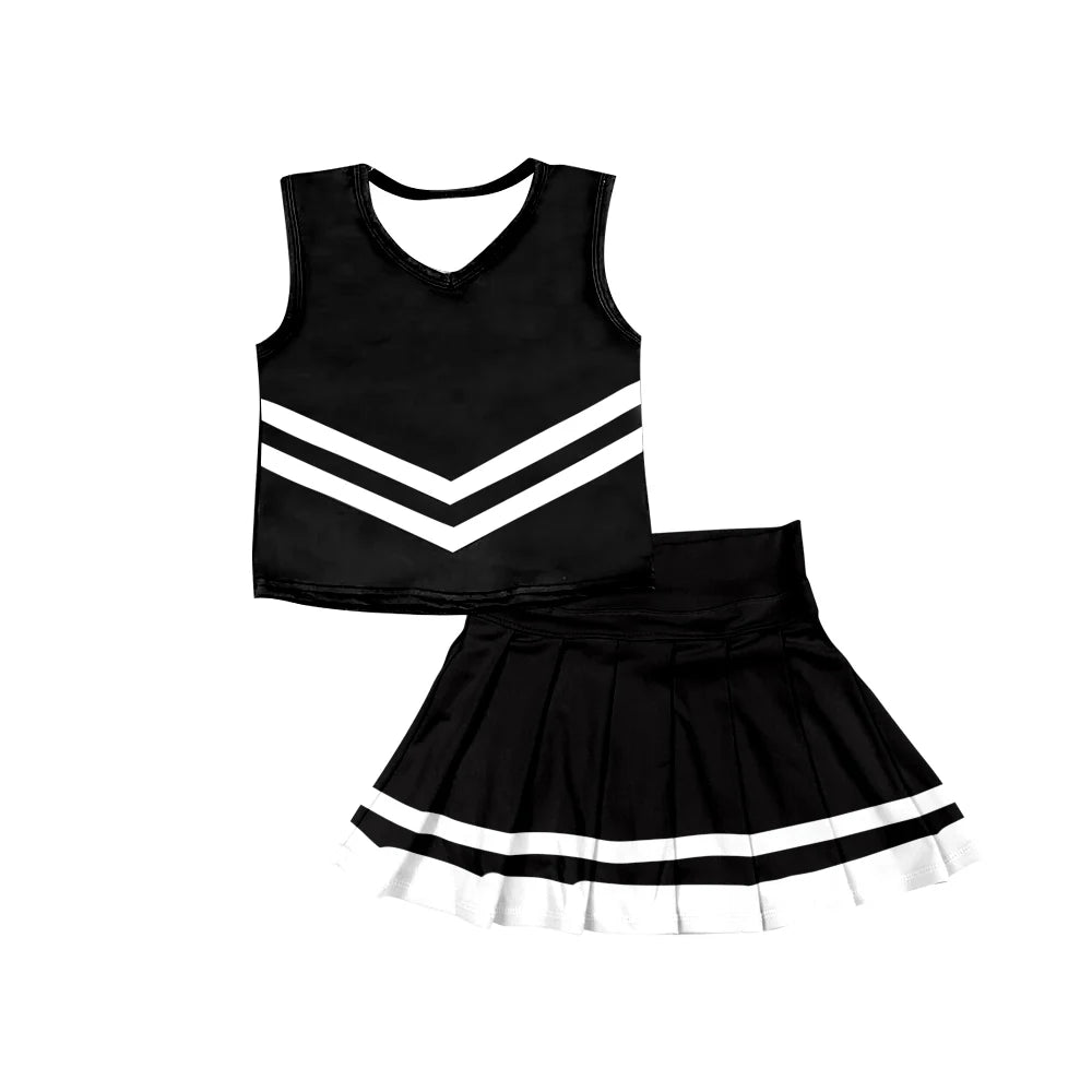 8.5Preorder (moq 5)Baby Girls Black Sleeveless Team Vest Pleated Skorts Set