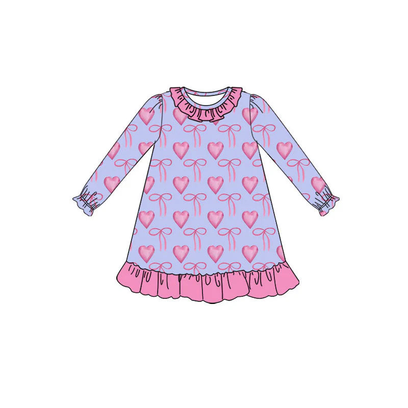 X925Preorder (moq 5)Baby Girls Pink Bows Hearts Valentine Ruffle Knee Length Dresses