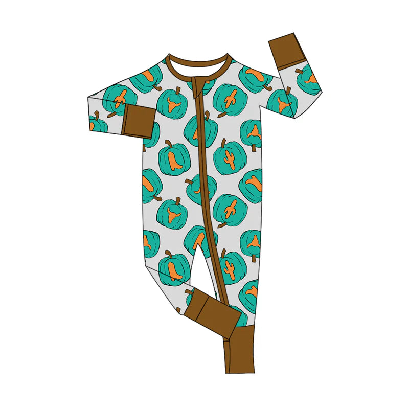8.6Preorder(moq 5)Baby Infant Boys Long Sleeves Boots Pumpkins Fall Zipper Rompers