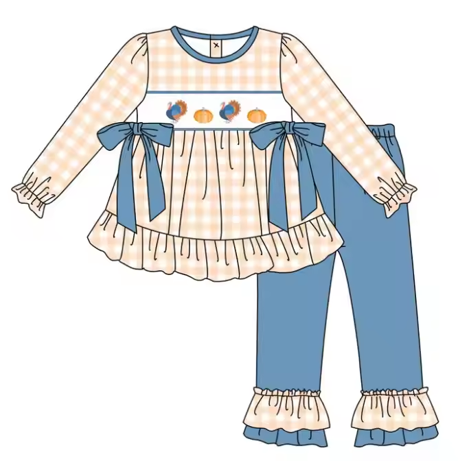 5.21 Girls Bow Plaid Pumpkin Set