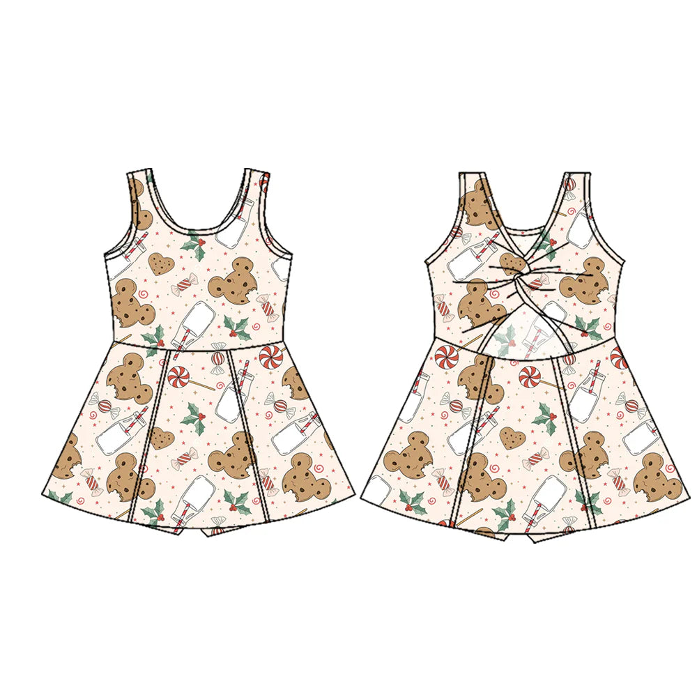 7.22Preorder (moq 5)Baby Girls Sleeveless Mouse Cookie Milk Holly Shorts Knee Length Dresses