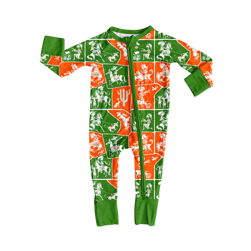 8.4Preorder(moq 5)Baby Infant Boys Cactus Horse Rodeos Plaid Western Zipper Rompers