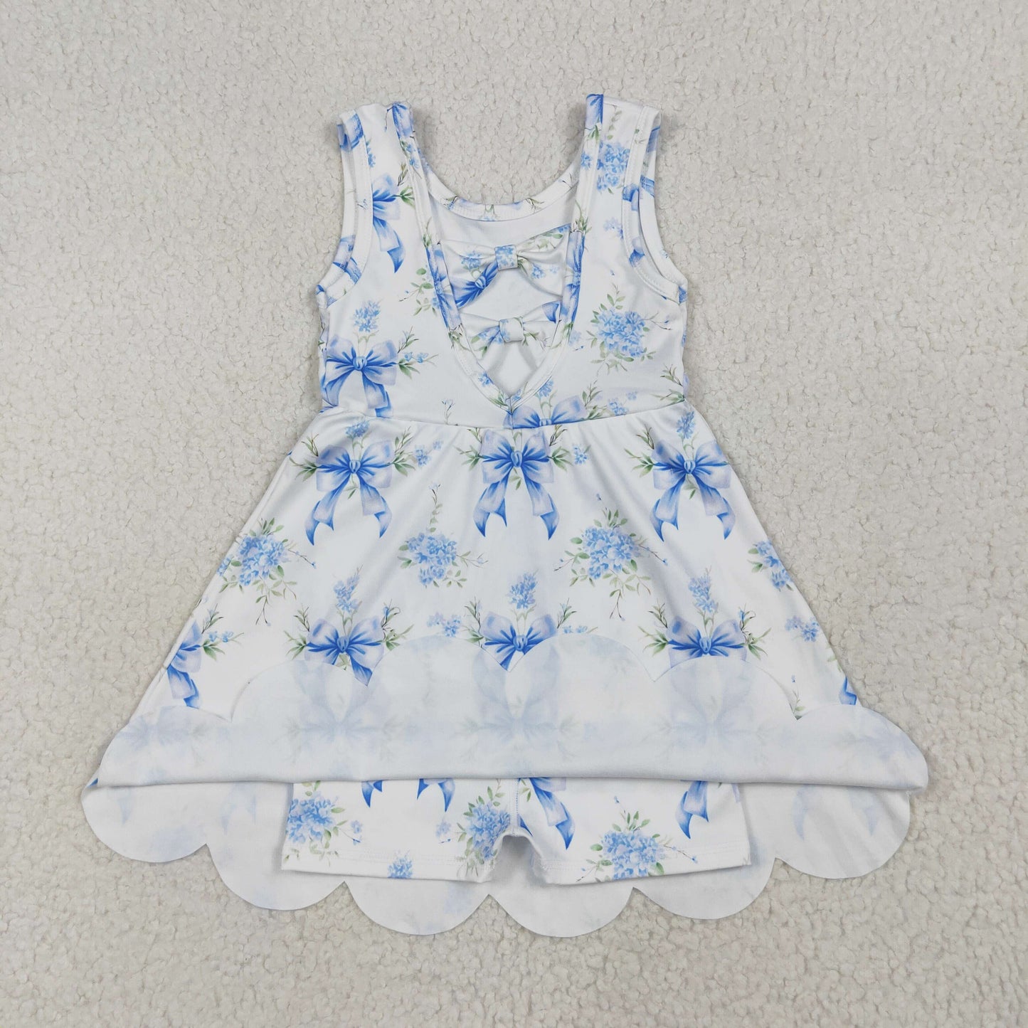 6.14 GSD2587 Flower blue bow pattern lace yoga sleeveless dress