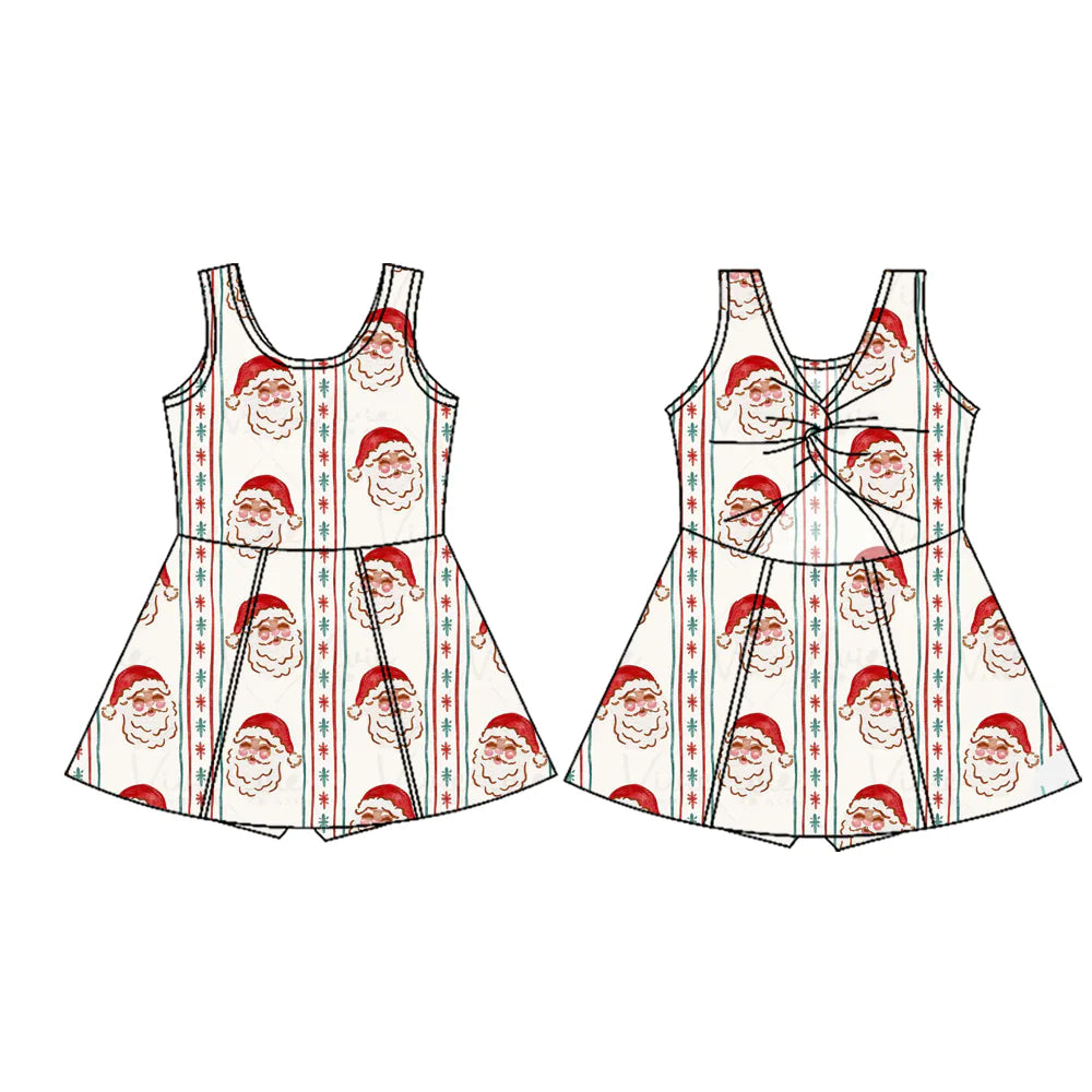 7.18Preorder (moq 5)Baby Girls Sleeveless Santa Snowflake Stripes Shorts Knee Length Dresses