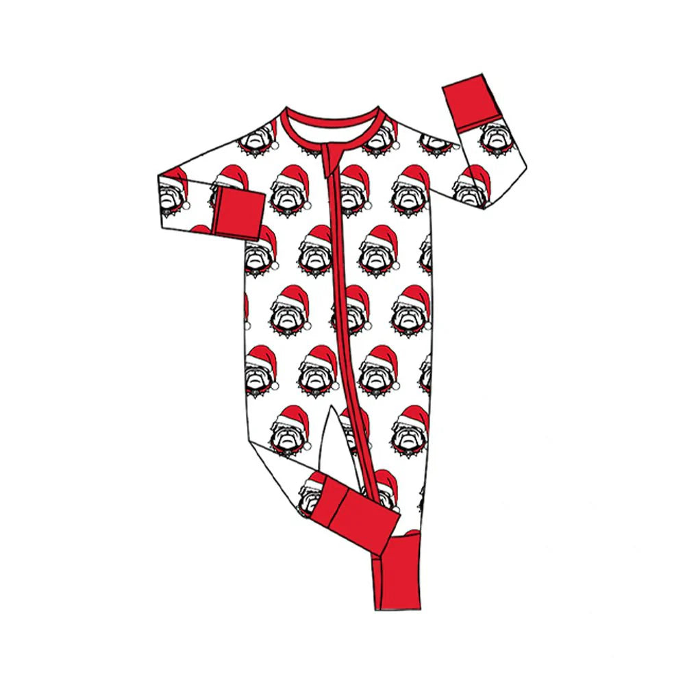 8.13Baby Infant Bulldogs Team Christmas Zipper Footie Rompers