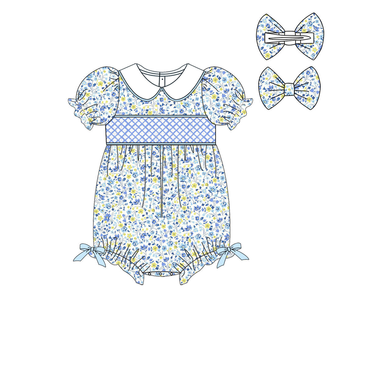 6.27 Plaid flower blue short-sleeved toddler clothes